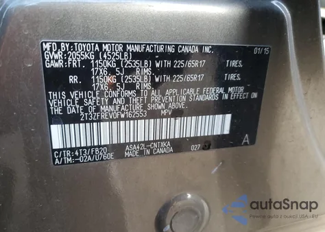 2015 Toyota Rav4 Le from USA, damaged, VIN 2T3ZFREV0FW162553